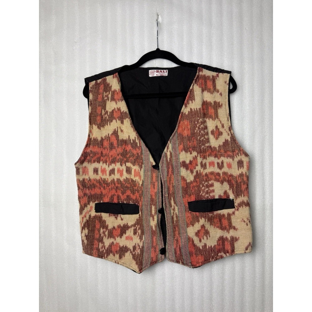 Vintage Boho Tapestry Vest Size M L Indonesian Bali Cotton Waistcoat Button